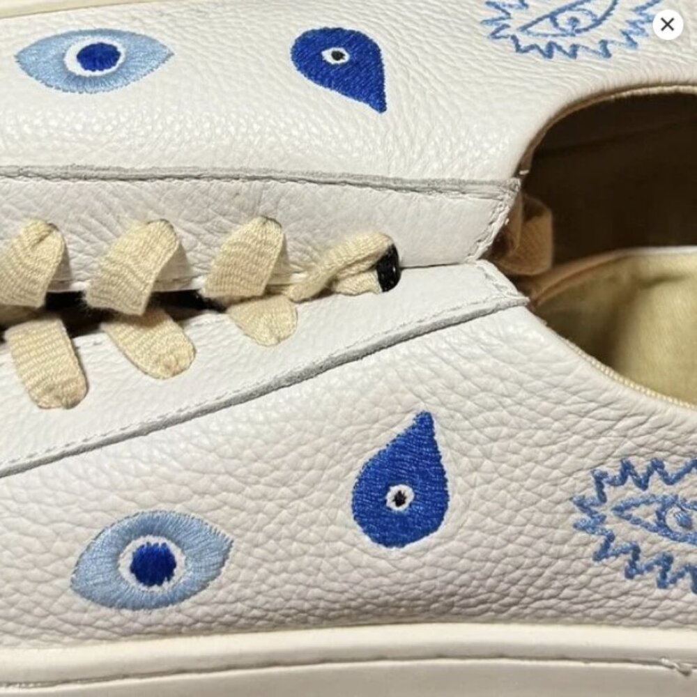 NWT SOLUDOS Leather Ibiza Platform Sneakers white for women Evil Eye Size 7.5 - Picture 4 of 4